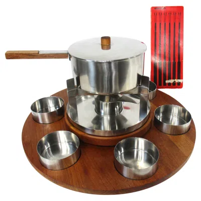 Pre-owned Stelton Fondue Lazy Susan Set By Peter Holmblad Denmark In Brown