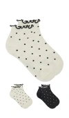 Stems 2 Pack Dot Ruffle Ankle Socks In 블랙 & 아이보리