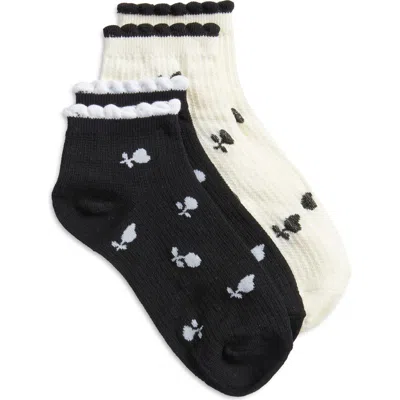 Stems 2-pack Textured Flora Ankle Socks In Black/ivory