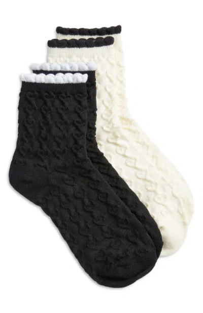 Stems 2-pack Textured Heart Crew Socks In Black/ivory