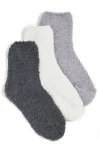 Stems Plush Cozy Ankle Socks 3-pack In Ivory/grey/charcoal