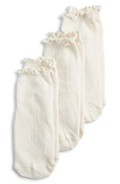 Stems 3-pack Lettuce Edge Rib Ankle Socks In Neutral