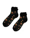 Stems Anna Floral Ruffle Cotton Blend Ankle Socks In Black