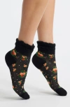 Stems Anna Floral Ruffle Cotton Blend Ankle Socks In Black