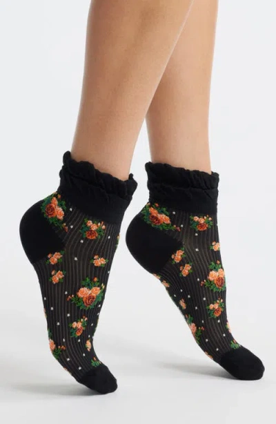 STEMS STEMS ANNA FLORAL RUFFLE COTTON BLEND ANKLE SOCKS