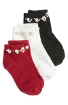 Stems Assorted 3-pack Faux Pearl Embellished Ankle Socks In Black Multi
