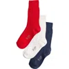 Stems Lux Cashmere Wool Socks Box Of Three In Navy/ivory/red