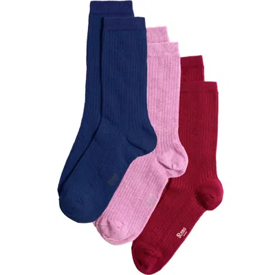 Stems Assorted 3-pack Cotton & Cashmere Blend Crew Socks In Navy Red Petal Pink