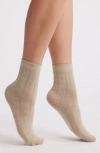 Stems Bow Embroidered Fine Rib Crew Socks In Beige