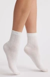 Stems Bow Embroidered Fine Rib Crew Socks In Ivory