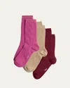 Stems Assorted 3-pack Rib Socks In Amarylis/plum/nude