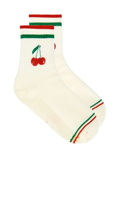 Stems Cherry Grip Striped Crew Socks In Neutral