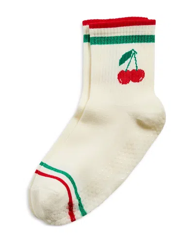 Stems Cherry Striped Grip Socks In White