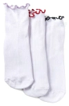 Stems Contrast Ruffle 3-pack Crew Socks In White