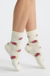 Stems Cozy Chic Floral Pointelle Quarter Socks In White
