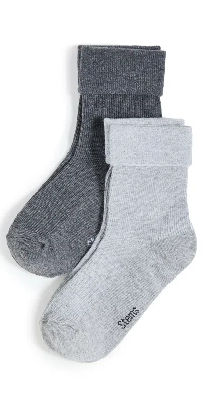 Stems Cozy Lounge Socks 2 Pack Grey/charcoal