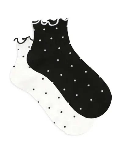 Stems Dot Ruffled Ankle Socks, Pack Of 2 In Black  Ivory