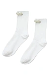 Stems Faux Pearl Cluster Rib Crew Socks In White