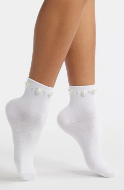 Stems Faux Pearl Embellished Quarter Socks In Gray