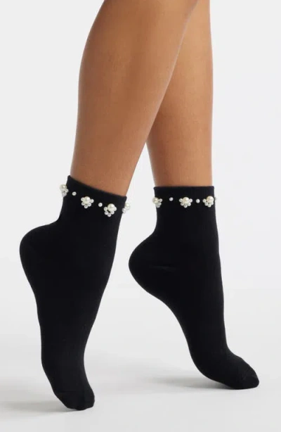 Stems Faux Pearl Embellished Quarter Socks In Orange