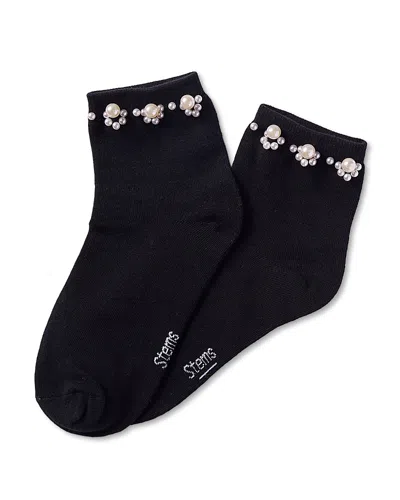 Stems Faux Pearl Embellished Socks In Black