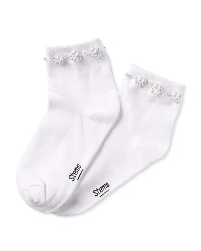 Stems Faux Pearl Embellished Socks In White