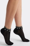 Stems Faux Pearl Pointelle Ankle Socks In Black