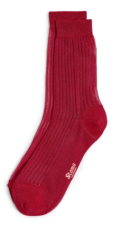 Stems Fine Ribbed Metallic Crew Socks Black & Red