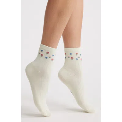 Stems Flowers Crew Socks In White