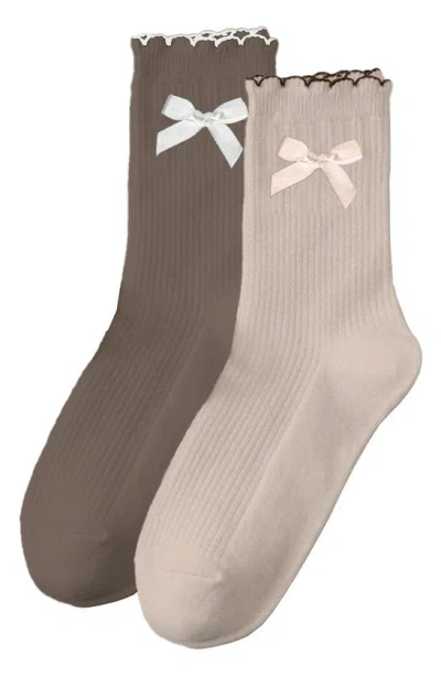 Stems Honey Assorted 2-pack Bow Crew Socks In Neutrals
