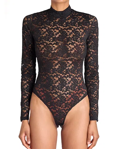 Stems Lace Mock Neck Bodysuit In Black