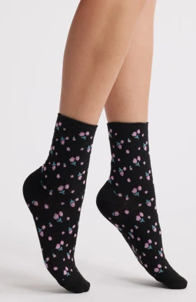 Stems Lattice Flower Quarter Socks In Black