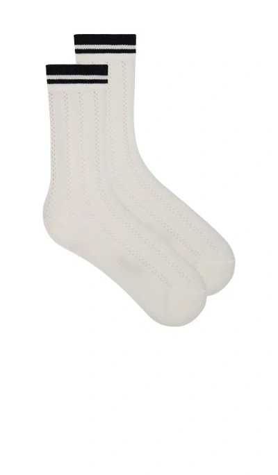 Stems Lattice Knit Crew Socks In White