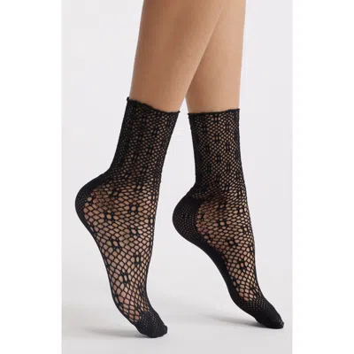 Stems Lauren Sheer Open Stitch Crew Socks In Black