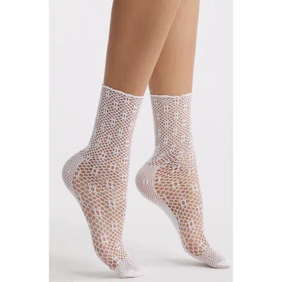 Stems Lauren Sheer Open Stitch Crew Socks In White
