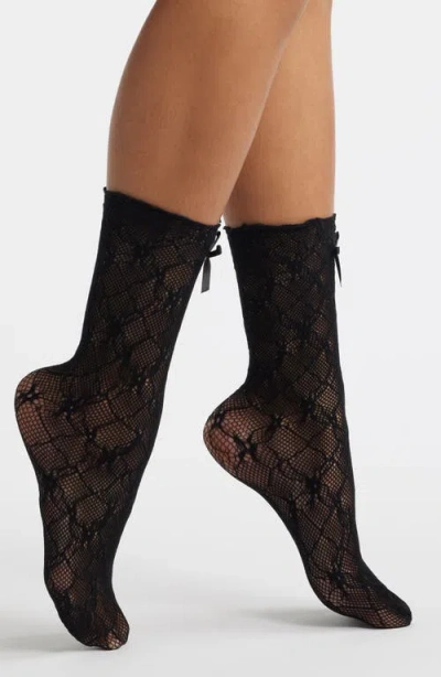 Stems Love Lace Bow Socks In Black