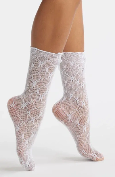 Stems Love Lace Bow Socks In White