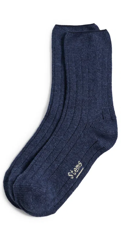 Stems Luxe Merino Cashmere Crew Socks Navy