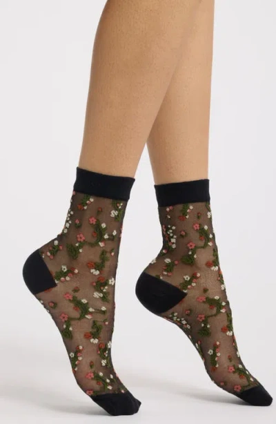 Stems Madeline Floral Crew Socks In Black