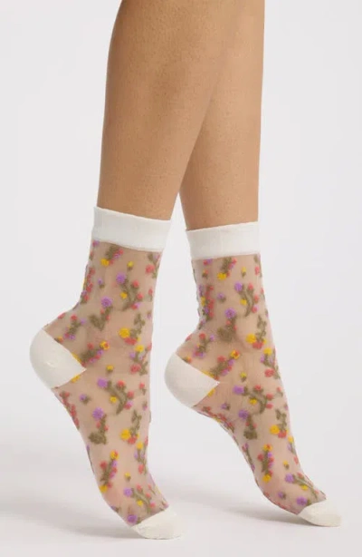 Stems Madeline Floral Crew Socks In Neutral