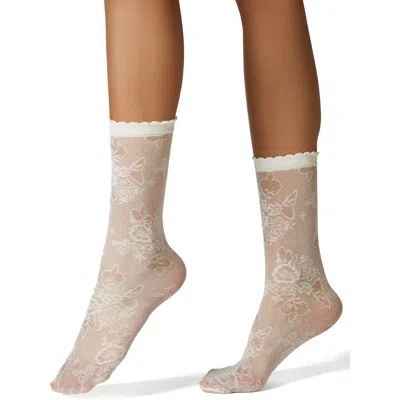 Stems Margaux Floral Lace Crew Socks In White