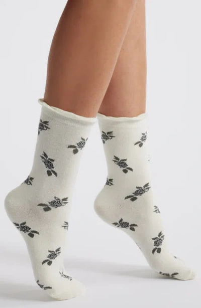 Stems Melody Floral Crew Socks In White
