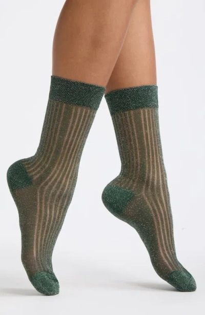 Stems Metallic Rib Crew Socks In Green