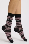 Stems Metallic Stripe Crew Socks In Black