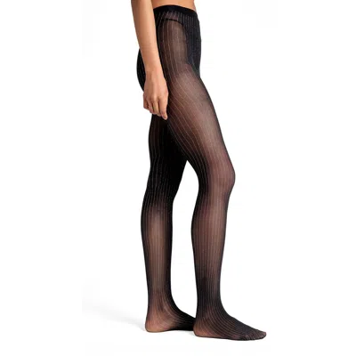 Stems Metallic Stripe Semi Opaque Tights In Black