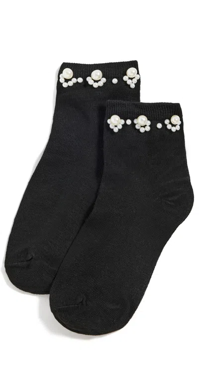 Stems Pearl Embellished Crew Socks Black