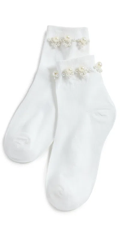 Stems Pearl Embellished Crew Socks Ivory