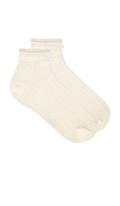 Stems Pearl Trim Ankle Socks In Neutral