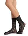 Stems Peony Lace Crew Socks In Black
