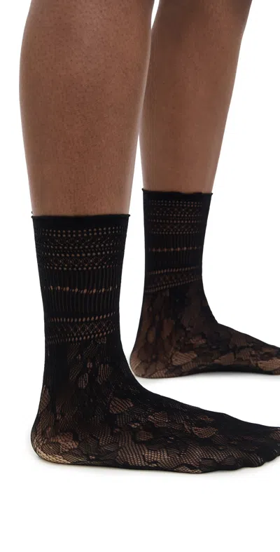 Stems Peony Lace Crew Socks Black